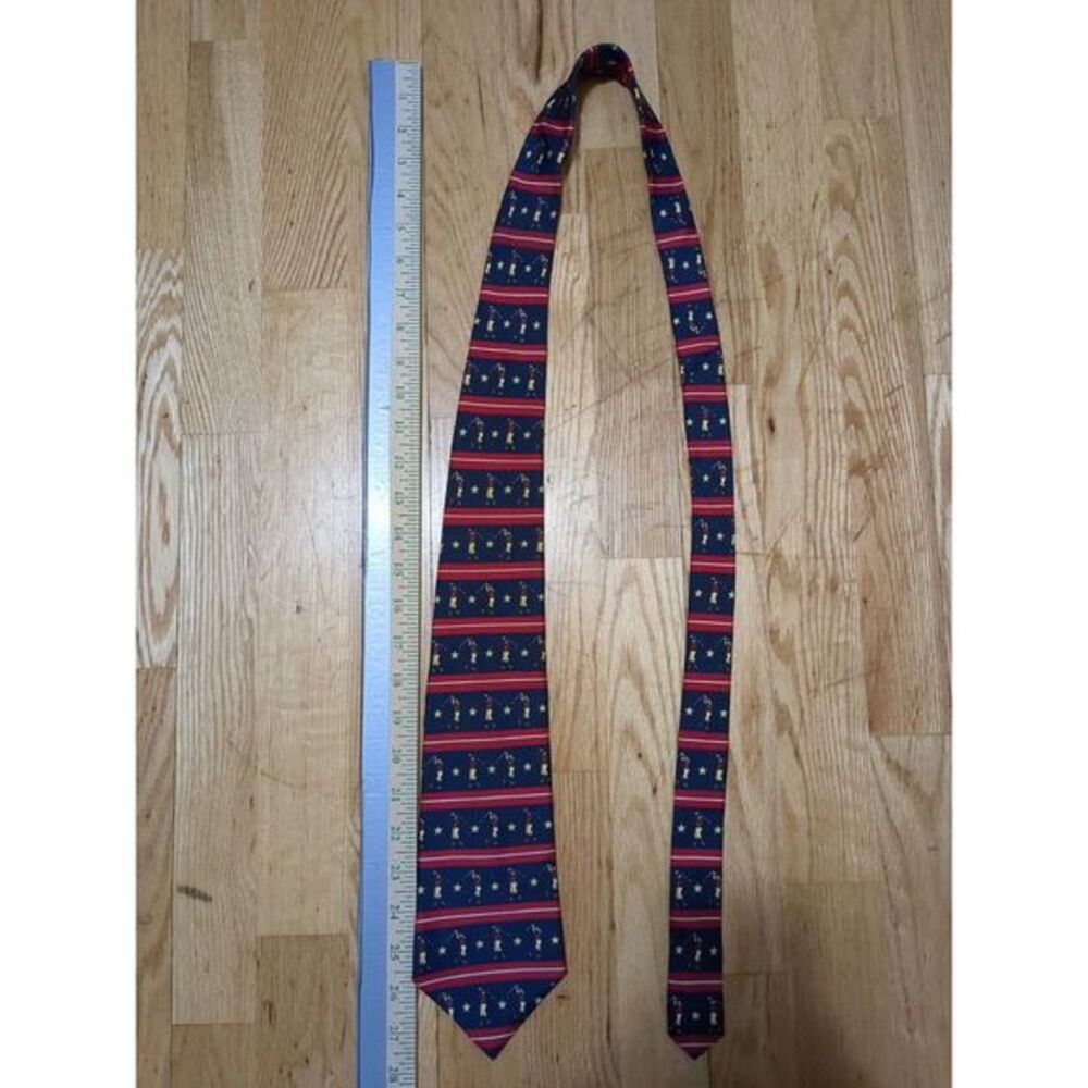 Tommy Hilfiger Mens‎ Silk Tie Blue Red Stars Stripes Golf Motif Made in USA